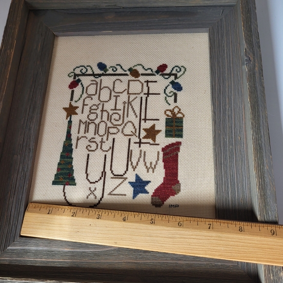 Handmade Primitive Christmas Theme Cross Stitch Sampler - Picture 10 of 15